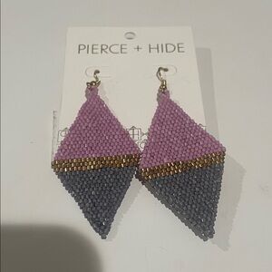 Lavender & Gray Beaded Diamond Drop Earrings- New!